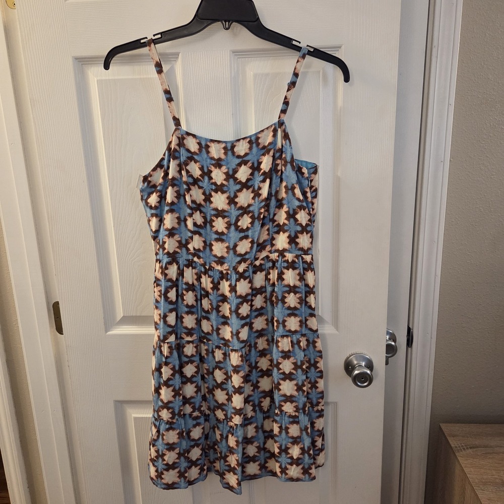 Loft sz 6 blue geo print sundress‎ NWT tiered summer boho casual viscose/rayon